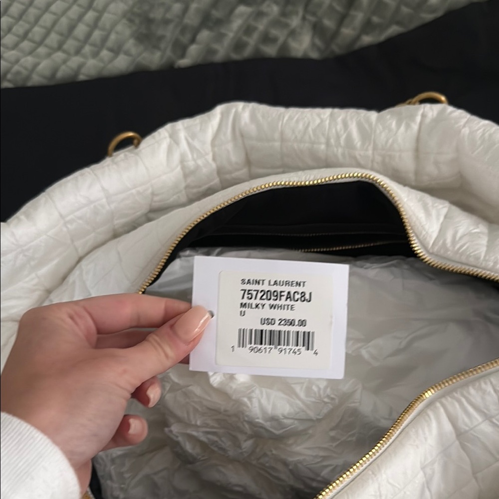 Saint Laurent Quilted White and Gold Shoulder Bag with YSL Logo - Picture 5 of 10